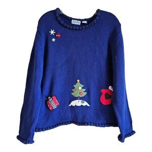 PETAL BAY Women Plus 2X Sweater Christmas Holiday Applique Long Sleeve Cotton 44